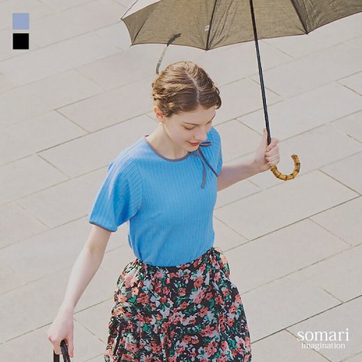 【予約期間限定！3,960円(税込)→3,564円(税込)】『somari imaginationパイピングリボンカットソー』[カットソー レディース トップス Tシャツ 半袖 パイピング リボン リブ メロー メロウ Uネック 配色 春 夏]※メール便可※【10】