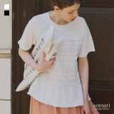 【予約期間限定！4,980円(税込)→4,482円(税込)】カットソー レディース トップス 半袖 Tシャツ シャーリング フレア クルーネック プルオーバー 伸縮性 ぽこぽこ ゆったり 着回し 裾フレア 春 夏 オシャレウォーカー※メール便可※【10】