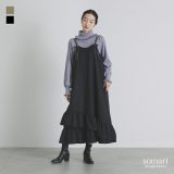 【送料無料】ジャンパースカート レディース ワンピース キャミソールワンピ ジャンスカ ロング丈 ベロア リボン フリル ノースリーブワンピース レイヤード 重ね着 調整可能 アシメ オシャレウォーカー【メール便不可】【30】