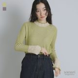 ニット レディース トップス セーター ニットトップス 長袖ニット 長袖 ハイネック レイヤード 重ね着 袖コンニット 畦編み レース 配色 無地 透け感 レトロ タックイン ウエストイン 【メール便不可】【20】