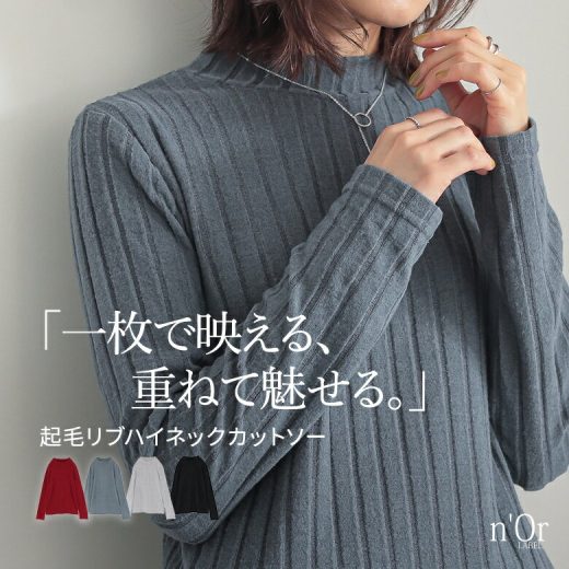 【5/10 23:59迄クーポンで20％OFF】カットソー 長袖 レディース トップス ワイドリブカットソー リブ ロンT 起毛 レイヤード 重ね着 ハイネック 大きいサイズ 着回し オシャレウォーカー※メール便可※【10】