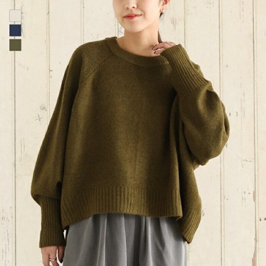 ニット 長袖 レディース トップス セーター ラグランスリーブ ショート丈 レイヤード 重ね着 ざっくりニット 無地 プルオーバー クルーネック ドルマンニット オシャレウォーカー【メール便不可】【30】