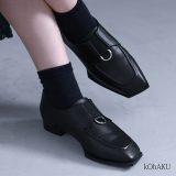 【30％OFF】シューズ ローファー レディース 靴 革靴 レディースシューズ フェイクレザー 合皮 合成皮革 ローヒール 歩きやすい ハイデザイン ワンポイント ゴアデザイン 変形 高級感 スタックヒール シボ感 スクエア◇【メール便不可】【40】