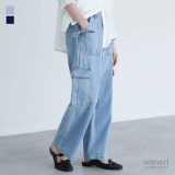 【5/16 12:59迄クーポンで20％OFF】パンツ デニム ジーンズ レディース ボトムス デニムパンツ ペインターパンツ ワイドパンツ コットン100％ 綿100％ デニム生地 コットン 綿 春 夏 秋 冬 リボン ステッチ 配色【メール便不可】【30】