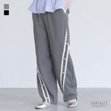 パンツ レディース ボトムス ロング丈 カーブパンツ ワイド テーパード ナイロン レース ライン柄 ボタンデザイン ロングパンツ ワイドパンツ テーパードパンツ ナイロンパンツ 春 夏 秋 冬 オシャレウォーカー※メール便可※【10】