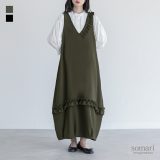 【全品送料無料】ジャンパースカート レディース サロペットスカート ロング丈 ジャンスカ フリル ノースリーブ コクーン 伸縮性 ゆったり 楽ちん ストレスフリー 着回し 春 夏 秋 冬 オシャレウォーカー【メール便不可】【30】