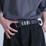 【全品送料無料】ベルト メンズ ファッション雑貨 小物 バックルベルト 3連 ループ 艶消し マット 細め 合成皮革 春 夏 秋 冬 オシャレウォーカー【メール便不可】【20】