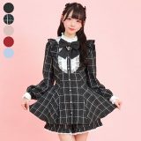 アクセサリーリボンレースフリルセットアップ4/4 15:00 新色販売スタート3/13 12:00 クロ再入荷secrethoney　シークレットハニー　シーハニ　量産型　レディース　ガーリー　長袖　無地　ピンク　ブラック　黒　チェック　ブルー