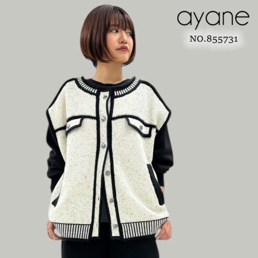【予約】【9月下旬～10月上旬入荷予定】ayane アヤン トロンプルイユニットベスト ニットベスト ベスト ニット ノースリーブニット ベスト ジレ 855731