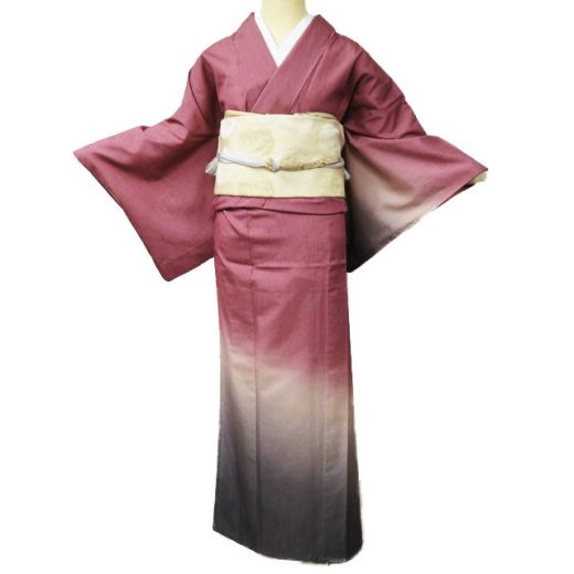 【 中古 】 紬 リサイクル着物 正絹 単衣 セミフォーマル 暈し 浅蘇芳色 多色 身丈158.5cm 裄64cm M A1052-11 [ 和服 単衣 きもの 紬 普段着 kimono アウトレット 送料無料 きもの北條]