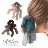 シュシュ ヘアアクセサリー アクセサリー　ヘアゴム レディース ファッション雑貨 小物 ブレスレット バングル リボン ダブルリボン アシンメトリー 結ぶ くくる ひらひら ボリューム 大きめ 配色 パステル オシャレウォーカー※メール便可※【5】