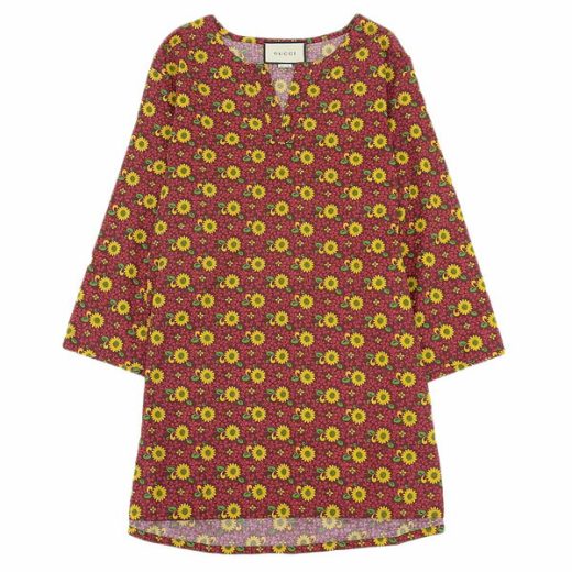 【中古】 グッチ GUCCI コットン100% 花柄 総柄 カフタンシャツ トップス ボルドー×イエロー系 size46 レディース [Y03303]