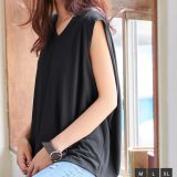 ≪ マラソンセール ポッキリ sale ≫ カットソー [ Vネック クルーネック ] ノースリーブ レディース スリーブレス M L XL 袖無し タンクトップ トップス インナー 春 夏 春夏 夏服 タック 着痩せ 無地 肩見せ シンプル きれいめ 涼しい [C2322]【送料無料】