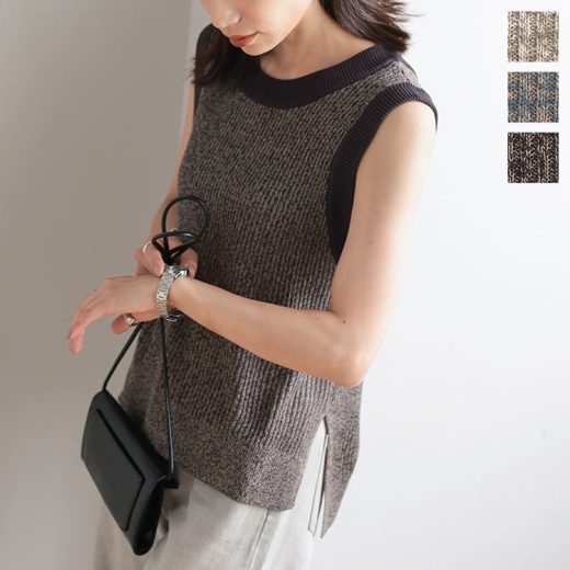 ≪ シークレットセール ≫バックVネックメランジニットベスト [C6370] レディース トップス ノースリーブ サマーニット タンクトップ サマーベスト レイヤード きれいめ カジュアル 着回し 大人 デイリー オフィス サイドスリット タンクトップ