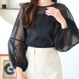 ≪5/12 24Hセール2390円 送料無料≫ ボリュームスリーブ オーガンジー ブラウス トップス レディース シアートップス シアーブラウス シアー シャツ 長袖 シフォン ぽわん袖 透け トレンド 骨格ウェーブ ボリューム袖 ゆったり 体型カバー [C6971]【送料無料】【メール便】