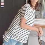 裾フリル カットソー チュニック レディース Tシャツ 半袖 半袖T トップス ボーダー フリル カットソー素材 スリット 体型カバー お尻 夏 夏服 骨格ストレート ふりふり 大人可愛い ボーダートップス ティーシャツ [C7165] 【送料無料】