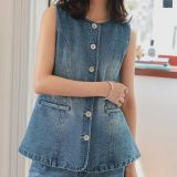 ≪5/10 新発売!!3990円 送料無料≫ デニムフレアベスト [C7472] レディース 20代 30代 40代 トップス ベスト デニム フレア ノースリーブ ノースリ ジーンズ ジレ シルエット お尻が隠れる 体型カバー 大人 おとな お洒落 おしゃれ トレンド 流行 ブルー【送料無料】