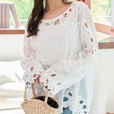 ≪5/4 新発売!!3280円 送料無料≫ プルオーバー トップス ブラウス シャツ [C7477] シアー レディース 20代 30代 40代 長袖 体型カバー 水着 レイヤード 花柄 重ね着 オーバーサイズ ゆったり ボヘミアン ボーホー カジュアル 大人 トレンド 流行 体系カバー【送料無料】