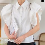 ≪5/4 新発売!!3280円 送料無料≫ シワになりにくい 袖フリルプチ襟ブラウストップス [C7485] レディース 20代 30代 40代 ブラウス フリル フリルブラウス 袖フリル トップス シャツ 襟 おとな 大人 おしゃれ お洒落 ガーリー フェミニン きれいめ 高見え【送料無料】