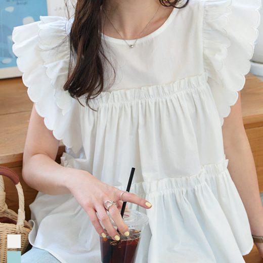 ≪5/25 新発売!!3490円 送料無料≫ ブラウス レディース トップス おしゃれ 夏 春夏 フレア [C7512] 2way エンジェルスリーブ 20代 30代 40代 プルオーバー 着回し 重ね着 レイヤード ショート丈 ノースリーブ フリルスリーブ 白 黒 ブルー 水色 無地 オフィス【送料無料】