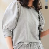 ≪5/15 新発売!!2590円 送料無料≫ トップス レディース 半袖 春夏 [C7513] 20代 30代 40代 スウェット トップス Tシャツ プルオーバー コーデ セットアップ M4220 ぽわん袖 5分袖 五分袖 オートミール グレー メランジ 杢 ブラック 黒 ブルー 水色 カジュアル【送料無料】