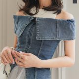 ≪5/13 新発売!!2790円 送料無料≫ ビスチェ トップス レディース デニム [C7528] 20代 30代 40代 ジーンズ ベスト ベア オフショル オフショルダー ダブルジップ キャミ タンクトップ ベアトップ カジュアル レイヤード 着回し 夏 肌見せ スタイルアップ【送料無料】