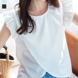 ≪5/13 新発売!!2990円 送料無料≫ ブラウス レディース 半袖 春夏 夏 2way [C7542] オフィス 20代 30代 40代 おしゃれ プルオーバー フリル袖 半袖 ショートスリーブ ノースリーブ クルーネック Vネック クロスフリルブラウス 春夏 大人可愛い 前後2way【送料無料】