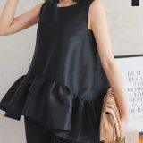 ≪先着50名様限定500円OFFクーポン配布中!!≫ ペプラムボリューミーシャイニーブラウス [C7545] レディース ノースリーブ トップス ブラウス ペプラム ボリューム ティアード 切替え 裾切替え イレヘムノースリ 丸首 Uネック シアー ラメ ホワイト ブラック 【送料無料】