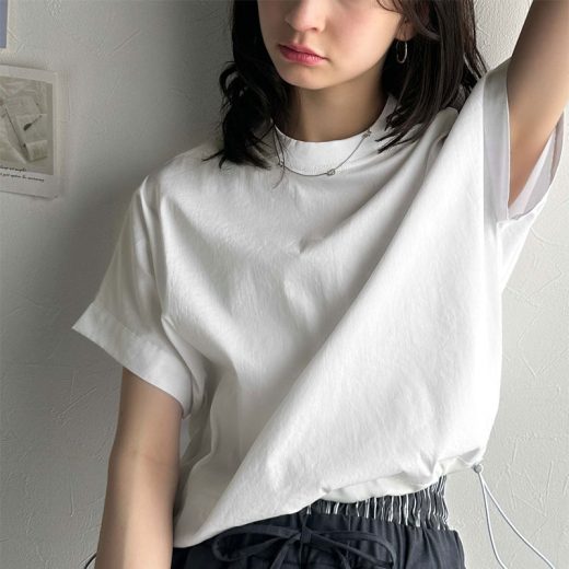 ＼5/16 12:00〜★60h限定／4000円以上で使える10%OFFクーポン 送料無料 トップス Tシャツ レディース クロップド丈 ドロストヘム バックジップ デザイン 半袖 無地 クルーネック ワンポイント シンプル カジュアル 大きいサイズ 春 夏 2025SS クラシカルエルフ ce1070159
