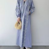【Sara Mallika】 C.Linen Diamond Aari Emb Dress サラマリカ ロングドレス ワンピース リネン コットン ヴィンテージライク 刺繍 リゾート Blue 020442SG4 KOKO