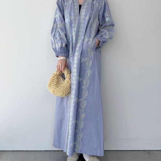 【Sara Mallika】 C.Linen Diamond Aari Emb Dress サラマリカ ロングドレス ワンピース リネン コットン ヴィンテージライク 刺繍 リゾート Blue 020442SG4 KOKO