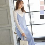 サテンバックスリットキャミワンピース [E2668] レディース ロング レイヤー 大人 上品 シンプル 黒 春夏 春 夏 ワンピース キャミソール キャミソールワンピース Vネック ロング丈