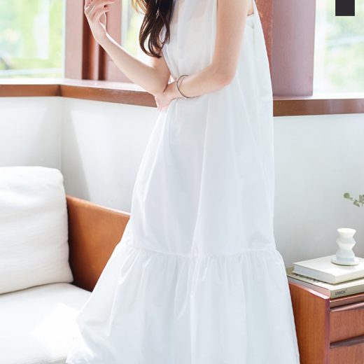 ≪5/20 新発売!!3990円 送料無料≫ ワンピース ワンピ レディース [E3506] 20代 30代 40代 ロング丈 ノースリーブ バルーン ノースリ スカート 裾 切り替え Iライン リゾート 旅行 ポケット 白 黒 ホワイト ブラック シンプル かわいい Aライン フェミニン【送料無料】