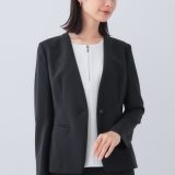 INDIVI 【定番スーツ/UVケア/接触冷感/洗える】ウール調ノーカラージャケット インディヴィ スーツ・フォーマル セットアップスーツ グレー ネイビー ブラック【送料無料】