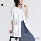 【5/16 12:59迄クーポンで20％OFF】ジレ ベスト レディース トップス 羽織り 春 夏 レース ラッセル レース レイヤード 重ね着 ドロスト ドローストリング 切替 異素材 涼しい 軽い 薄手 ゆったり ぽっちゃり 大きいサイズ 着回し カジュアル※メール便可※【10】