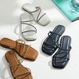 ≪5/6 新発売!!2990円 送料無料≫ サンダル 靴 くつ シューズ ぺたんこ レディース [I2647] 20代 30代 40代 フラット ビジュー スクエアトゥ フラットサンダル キラキラ 歩きやすい 痛くない 楽ちん 履きやすい つっかけ S M L LL ストーン 夏 お出かけ 旅行 海【送料無料】