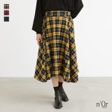 【全品送料無料】スカート ボトムス フレアスカート レディース 膝丈 ミモレ丈 ショート丈 秋 冬 チェック柄 綿100％ リボン ウエストゴム Aライン 体型カバー コットン100％ ノンストレス【メール便不可】【20】