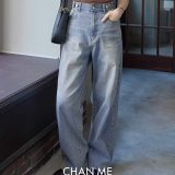 【10%OFFクーポン配布中! 5/2 9:59まで】 CHAN ME チャンミ ウエストボタンデニムワイドパンツ レディース 25春夏 ストレッチ 全6色 ロング丈/ショート丈 S/M/L/LL