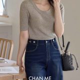 CHAN ME チャンミ ラウンドネック半袖リブニット レディース 25春夏 全6色 M/L/LL