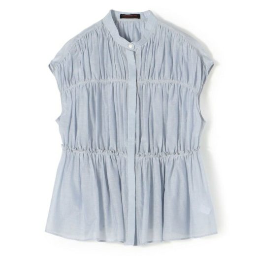 【SALE／40%OFF】コットンシルク シャーリングペプラムブラウス TOMORROWLAND collection トゥモローランド トップス シャツ・ブラウス ネイビー グリーン【RBA_E】【送料無料】[Rakuten Fashion]