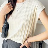 【SALE／24%OFF】GeeRA プリーツ編フレンチスリーブニット ジーラ トップス ニット ブラック ホワイト ブルー ブラウン グレー ネイビー