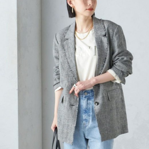 【SALE／50%OFF】＜手洗い可能＞チェック / 無地 フリンジ ボクシー ジャケット SHIPS WOMEN シップス ジャケット・アウター テーラードジャケット・ブレザー ブラック ベージュ【RBA_E】【送料無料】[Rakuten Fashion]