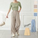 選べる2丈のリネンブレンドバックゴムパンツ [M3228] レディース ボトムス ロング ショート 大人 ナチュラル 春 春夏 ワイドパンツ ロング丈 ショートパンツ ゆったり リネン 麻 きれいめ カジュアル 裏地あり タック ベージュ 30代
