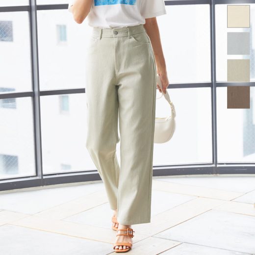 ≪ シークレットセール ≫カラーツイルスリムワイドパンツ [M3323] レディース ボトムス ロング 綿100 バックゴム 大人 ゆったり 春夏 ワイドパンツ ストレートパンツ ハイウエスト ナチュラル ツイル コットン シンプル セミワイドパンツ ニュアンスカラー