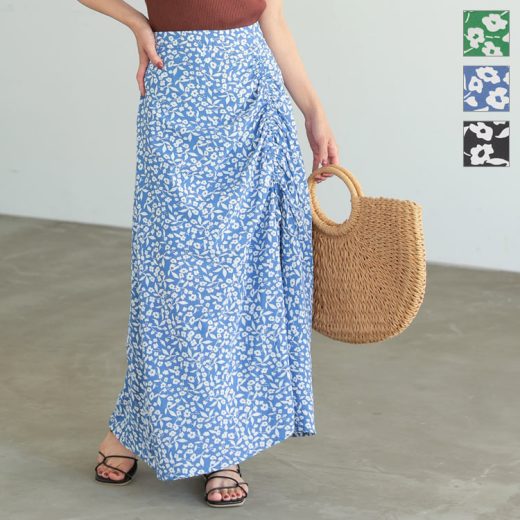 花柄ドロストデザインリゾートスカート [M3683] レディース ボトムス 花柄スカート ドロスト ナロースカート ナローデザイン リゾート 花柄 夏 きれいめ カジュアル 着回し デイリー おでかけ おしゃれ