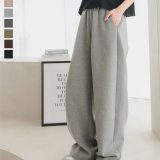 ダイバー素材 ワイド カーブパンツ レディース パンツ ワイドパンツ スウェット ウエストゴム プチ 低身長 ゆったり 体型カバー 下半身 ジャージ スエット カーブパンツ センターシーム [M4050] 【送料無料】