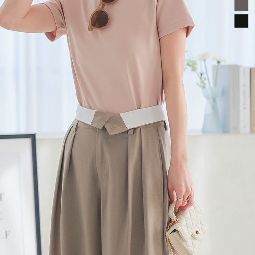 ≪ シークレットセール ≫2way ウエストデザイン ワイドパンツ レディース タックパンツ ロングパンツ スラックス ハイウエスト ローウエスト S M ポケット 前開き ゆったり ベルトループ 骨格ウェーブ 折り返し 韓国 グレー ダークグレー トレンド [M4055]