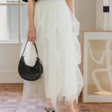 ≪5/18 新発売!!3990円 送料無料≫ スカート ロング 春夏 チュール レディース 大人 [M4212] 20代 30代 40代 ボトム スカート ロング丈 シアー バレエコア マキシスカート ロングスカート バレエコア フリー 総ゴム タックスカート 白 黒 アイボリー グレー【送料無料】