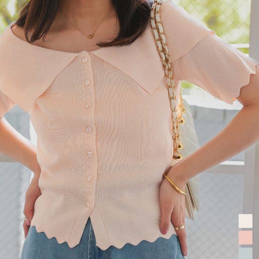 ≪5/23 新発売!!2790円 送料無料≫ オフショルショートスリーブカーディガン [N1185] レディース オフショルダー トップ 20代 30代 40代 スカラップ 半袖 肩見せ 肌見せ ショートスリーブ カーディガン プルオーバー 大人可愛い 白 ピンク グレー 黒 ブラック【送料無料】