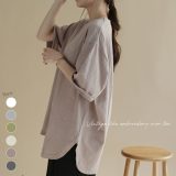 NOAHL｜《2,640円→40%0FFクーポン利用》【メール便】Tシャツ トップス レディース 半袖 古着風 ロゴ 刺繍 綿100% オーバー ラウンドカット 春 夏 エクリュ ピスタチオ グレー ノアル【予約 Sサイズ全カラー、ブラウンF5月30日から3営業日で発送】